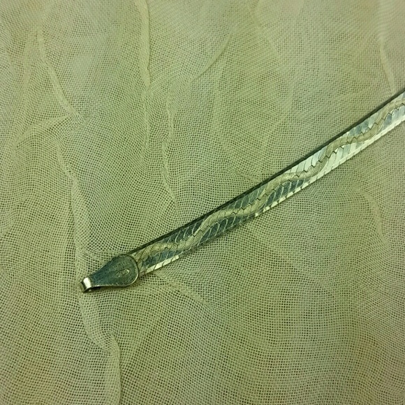 Sterling Silver Herringbone Wave Bracelet 4mm 7.5" Engraved Lobster Clasp Vntg - Picture 2 of 8